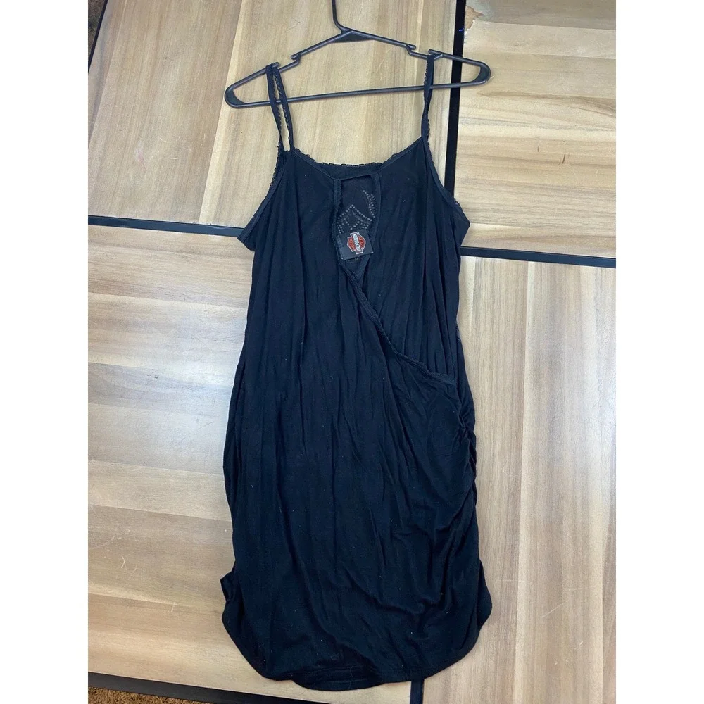 Harley-Davidson Womens Embellished Graphic Tank Top Black Lace Trim Studded XL - Picture 2 of 5